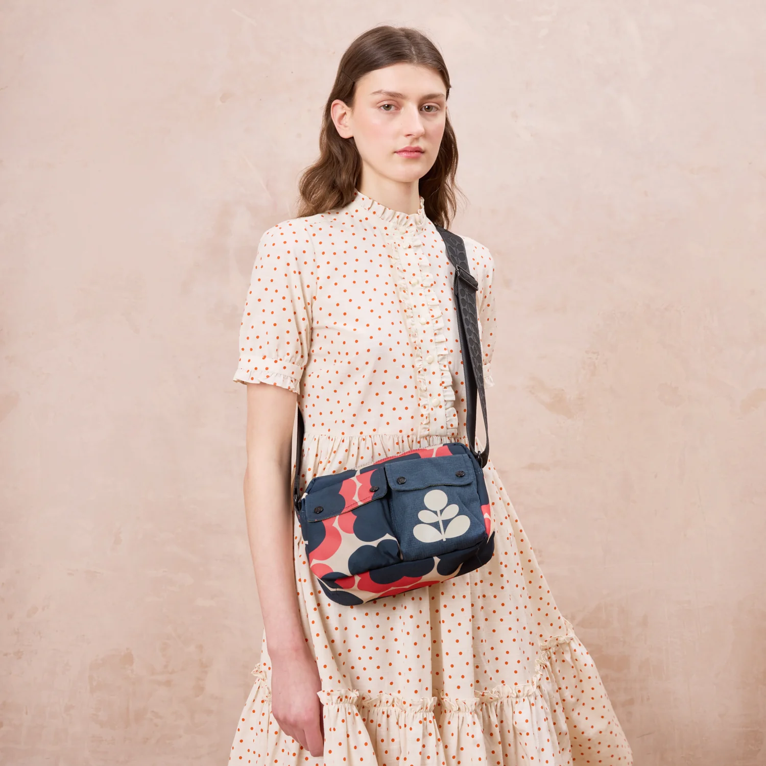 Angle Camera Bag - Floating Flower Navy Red