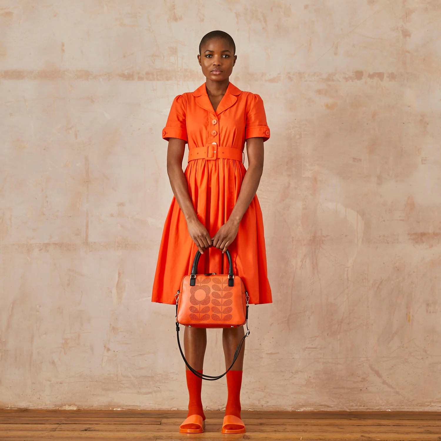 Beatrice Handbag - Punched Tall Flower Orange - Image 2