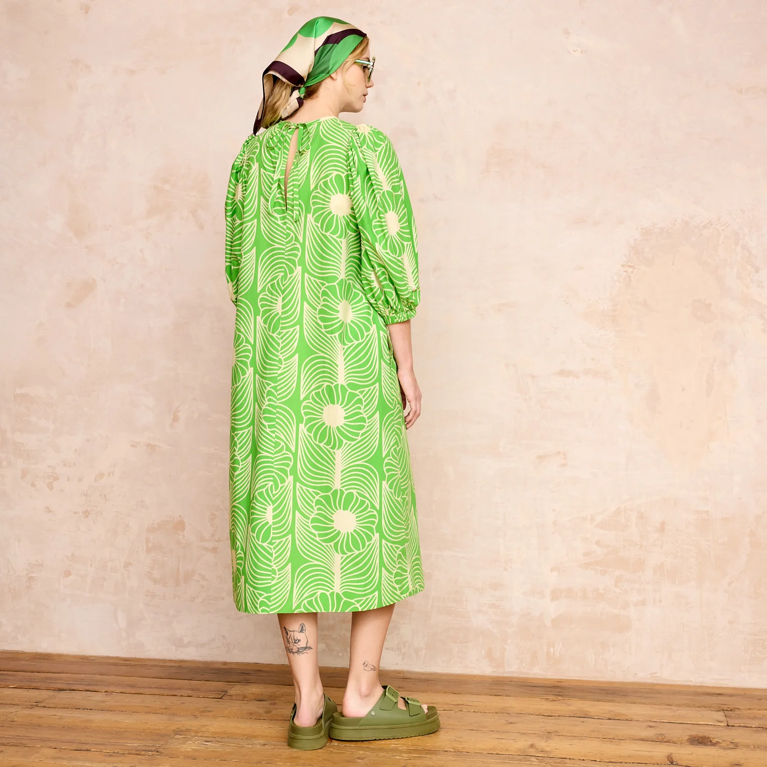 Bella Puff Sleeve Dress Moonflower Spring Green - Image 3