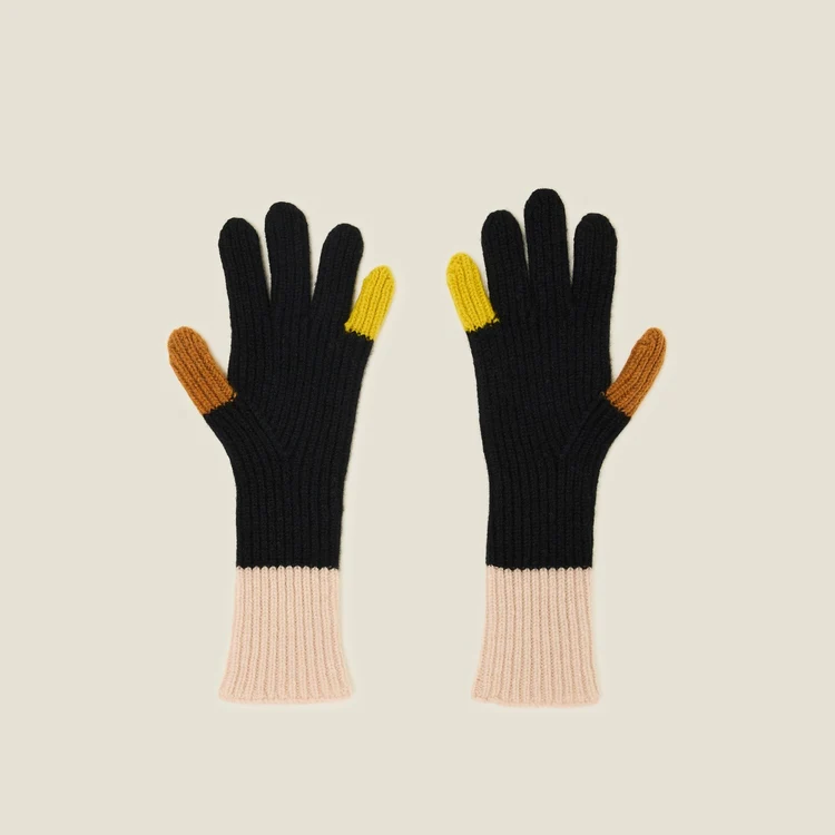Colour Pop Wool Gloves - Cream Black - Image 2
