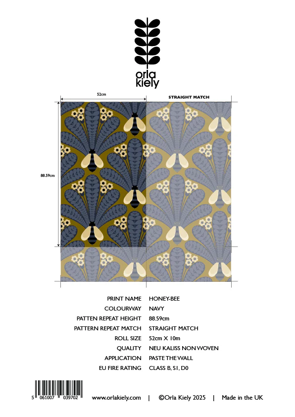 Honey-Bee Navy Wallpaper Sample - Image 2