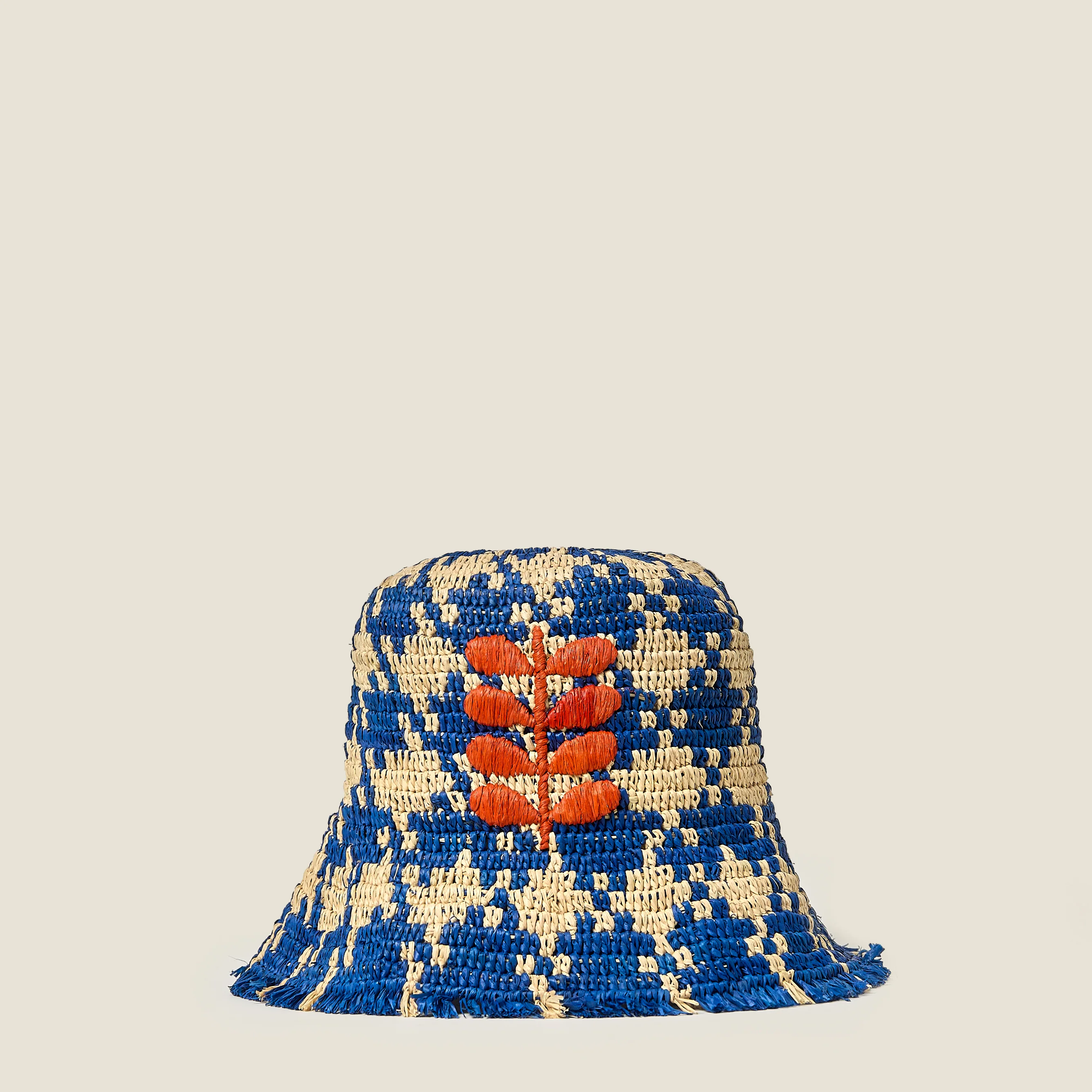 Houndstooth Raffia Bucket Hat - Sea Blue - Image 2