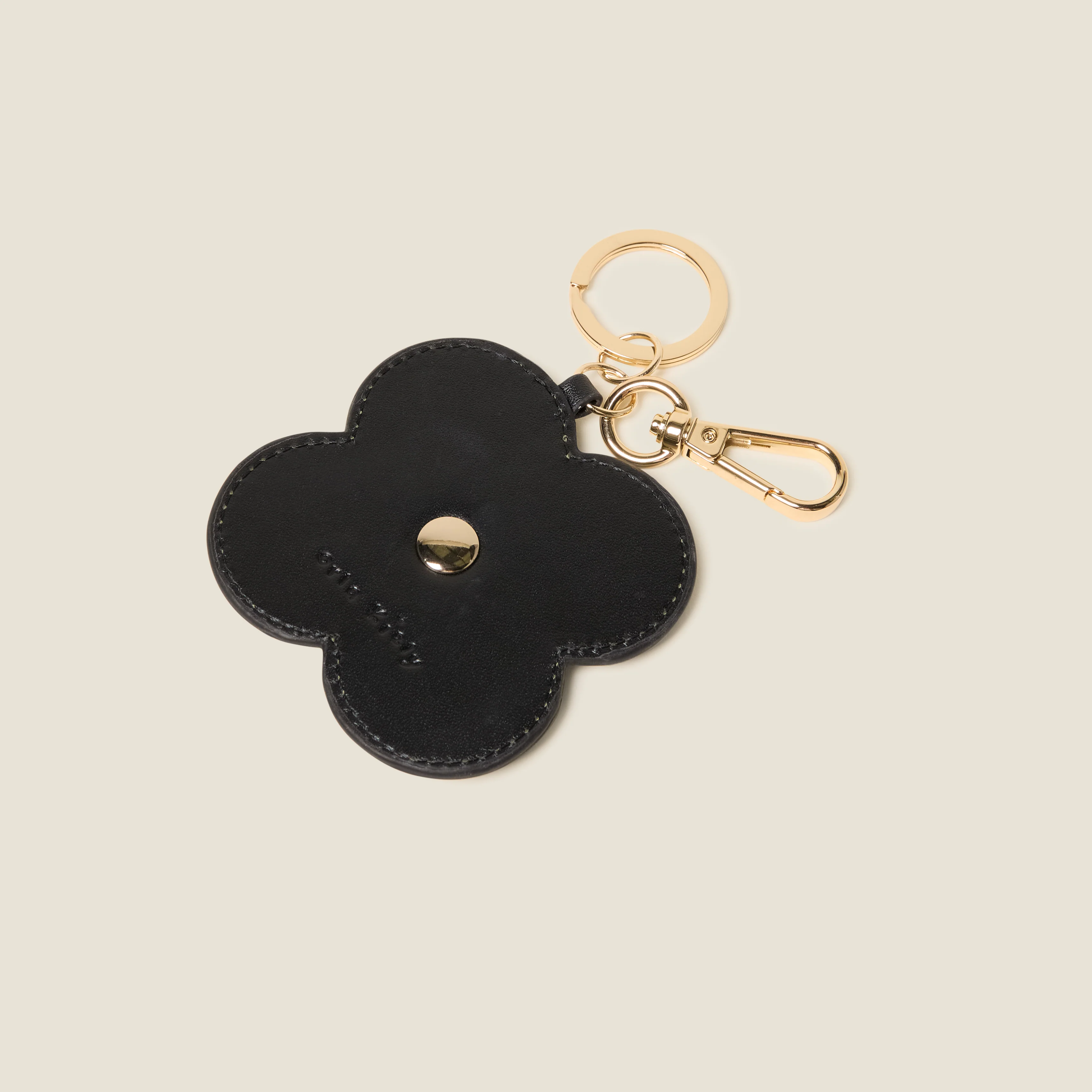 Layered Flower Leather Key Ring - Flower Applique Black - Image 2