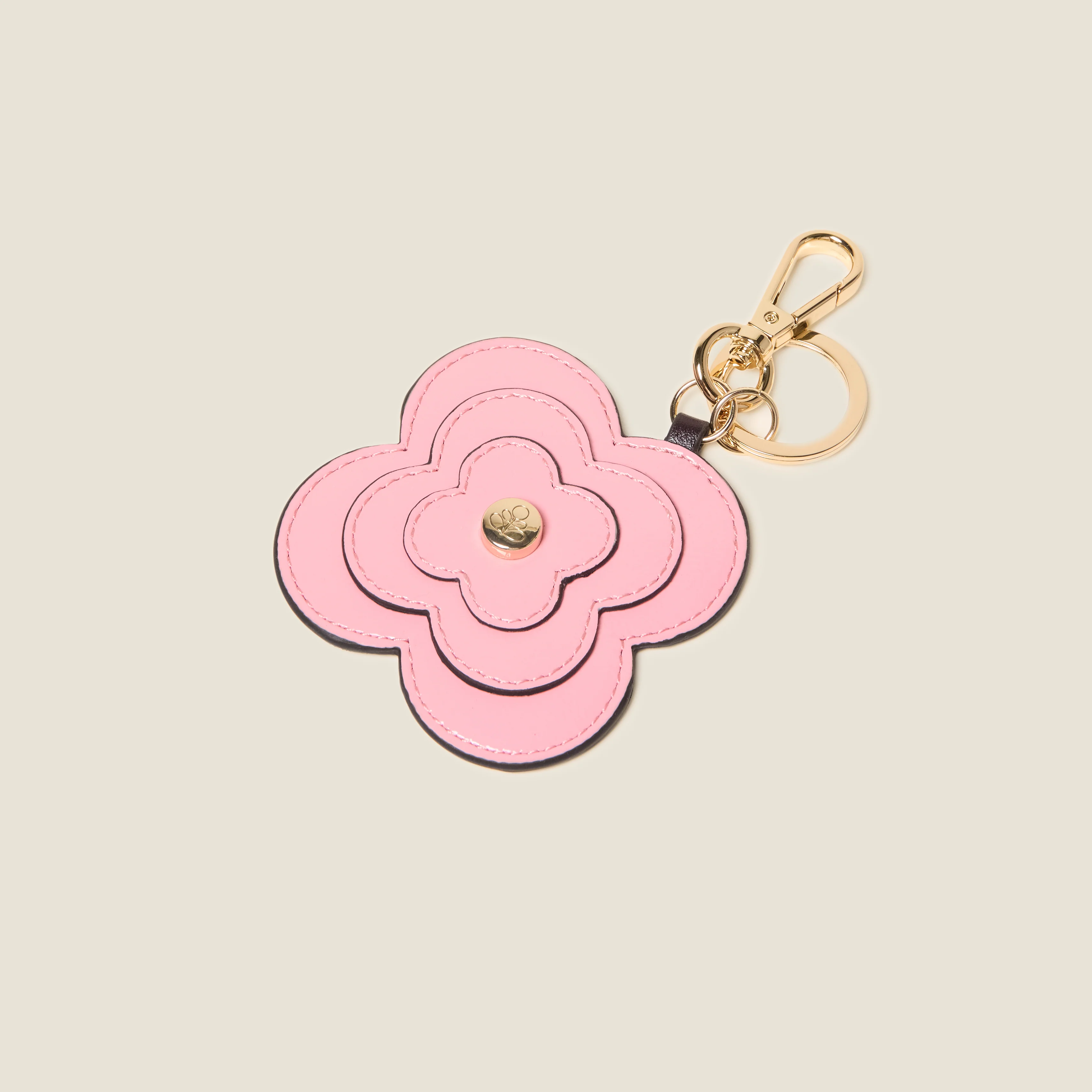 Layered Flower Leather Key Ring - Flower Applique Pink