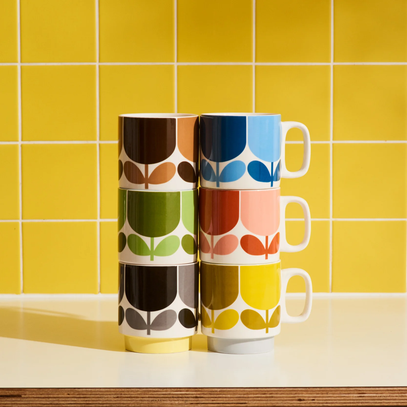 Large Mug Set of 2 - Block Flower Slate/Ochre - Image 2