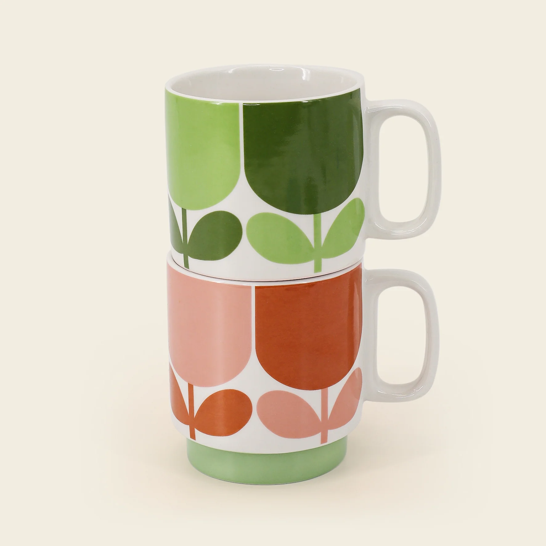 Large Mug Set of 2 - Block Flower Tomato/Fern