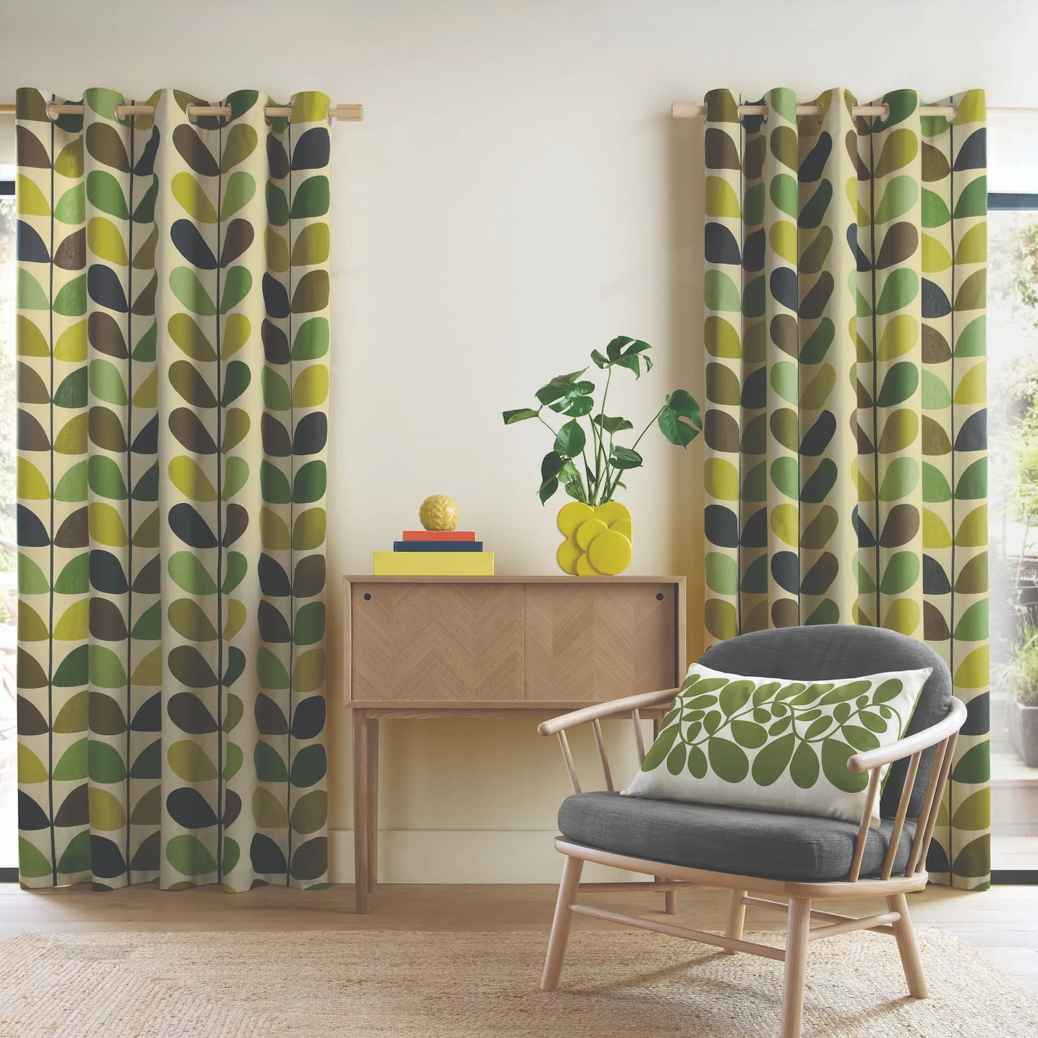 Multi Stem Lined Eyelet Curtains - Fern Ochre