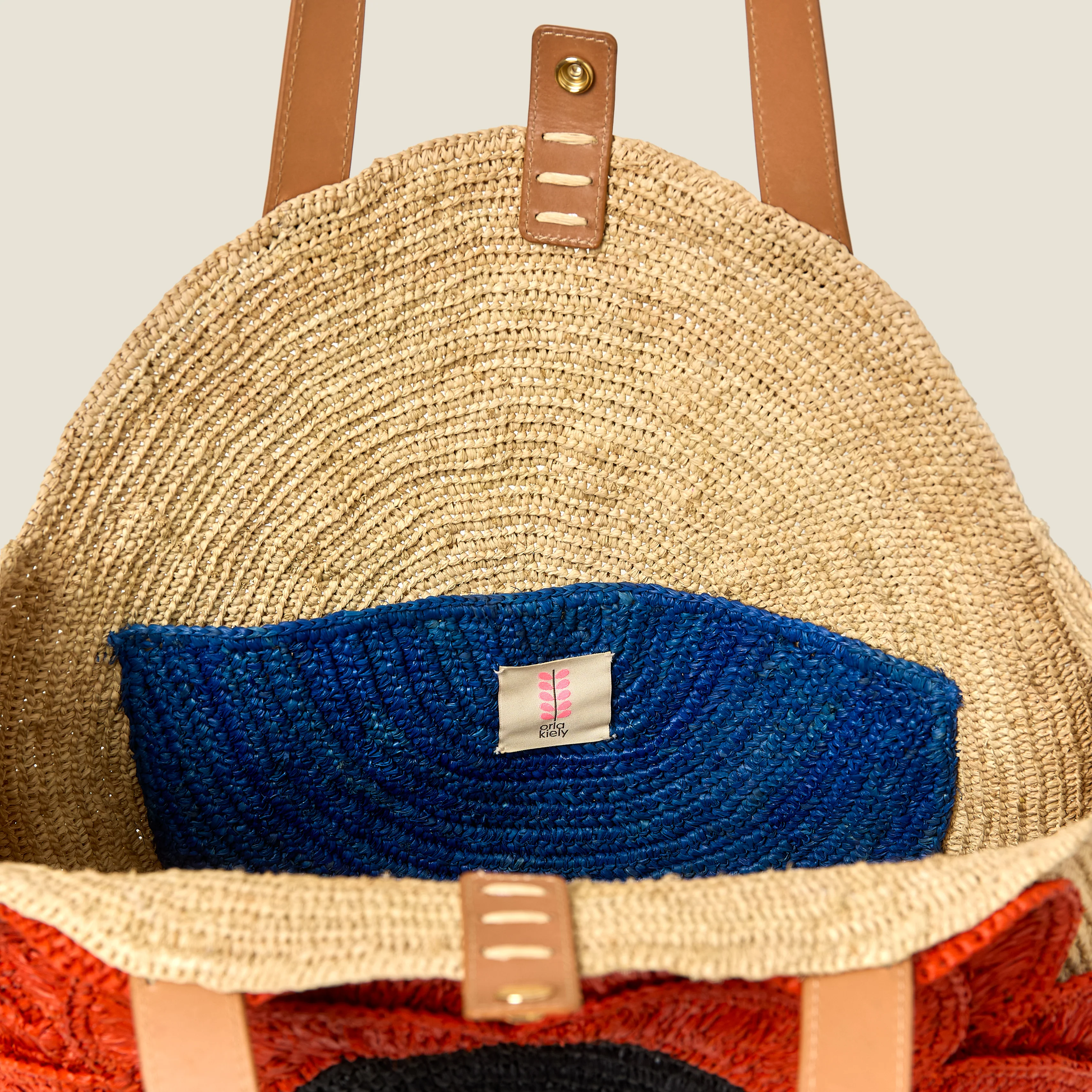Petal Flower Round Raffia Tote Bag - Clementine - Image 6