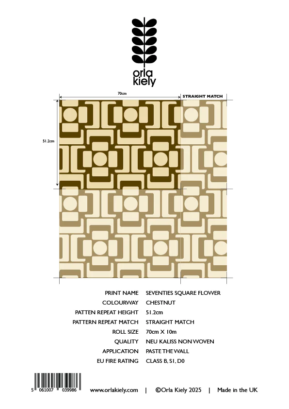 Seventies Square Flower Chestnut Wallpaper Sample - Image 2