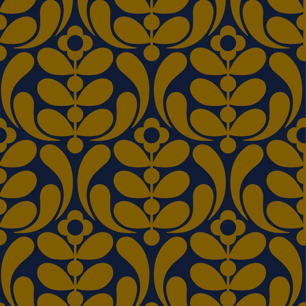 Stem Nouveau Navy/Ochre Wallpaper - Image 2