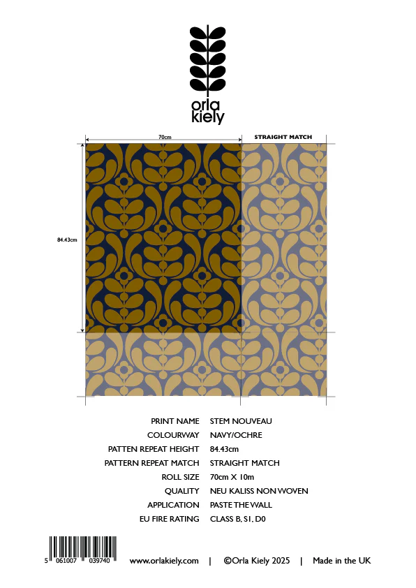 Stem Nouveau Navy/Ochre Wallpaper Sample - Image 2