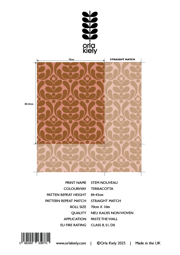 Stem Nouveau Terracotta Wallpaper Sample - Image 2