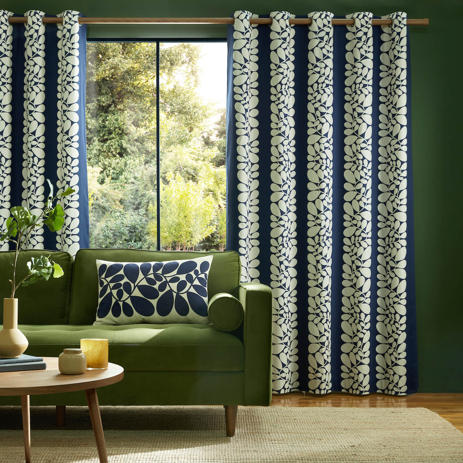 Sycamore Stripe Lined Eyelet Curtains Space Blue - Image 4