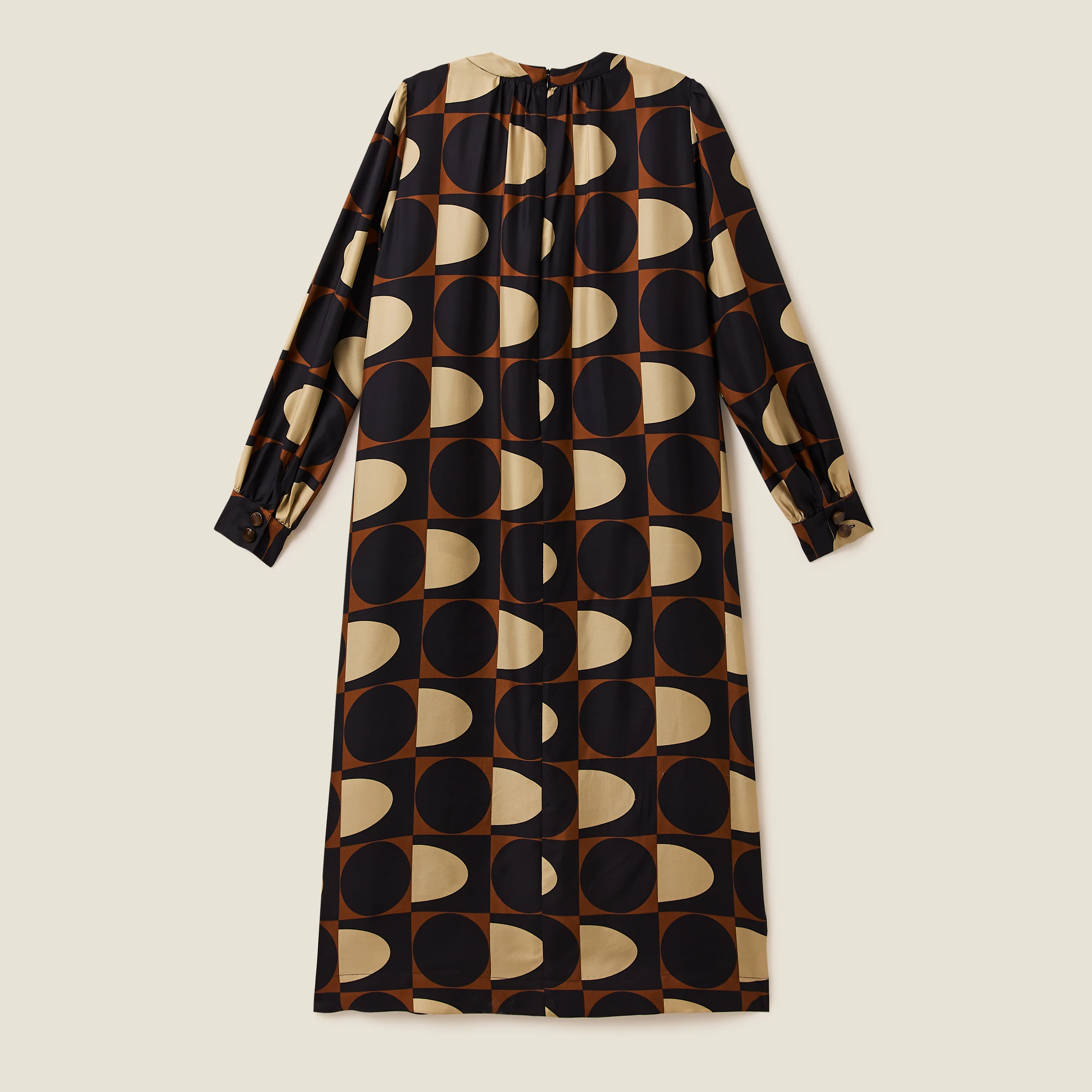 Orla Long Sleeve Midi Silk Dress - Giant Spot Square Mocha - Image 3